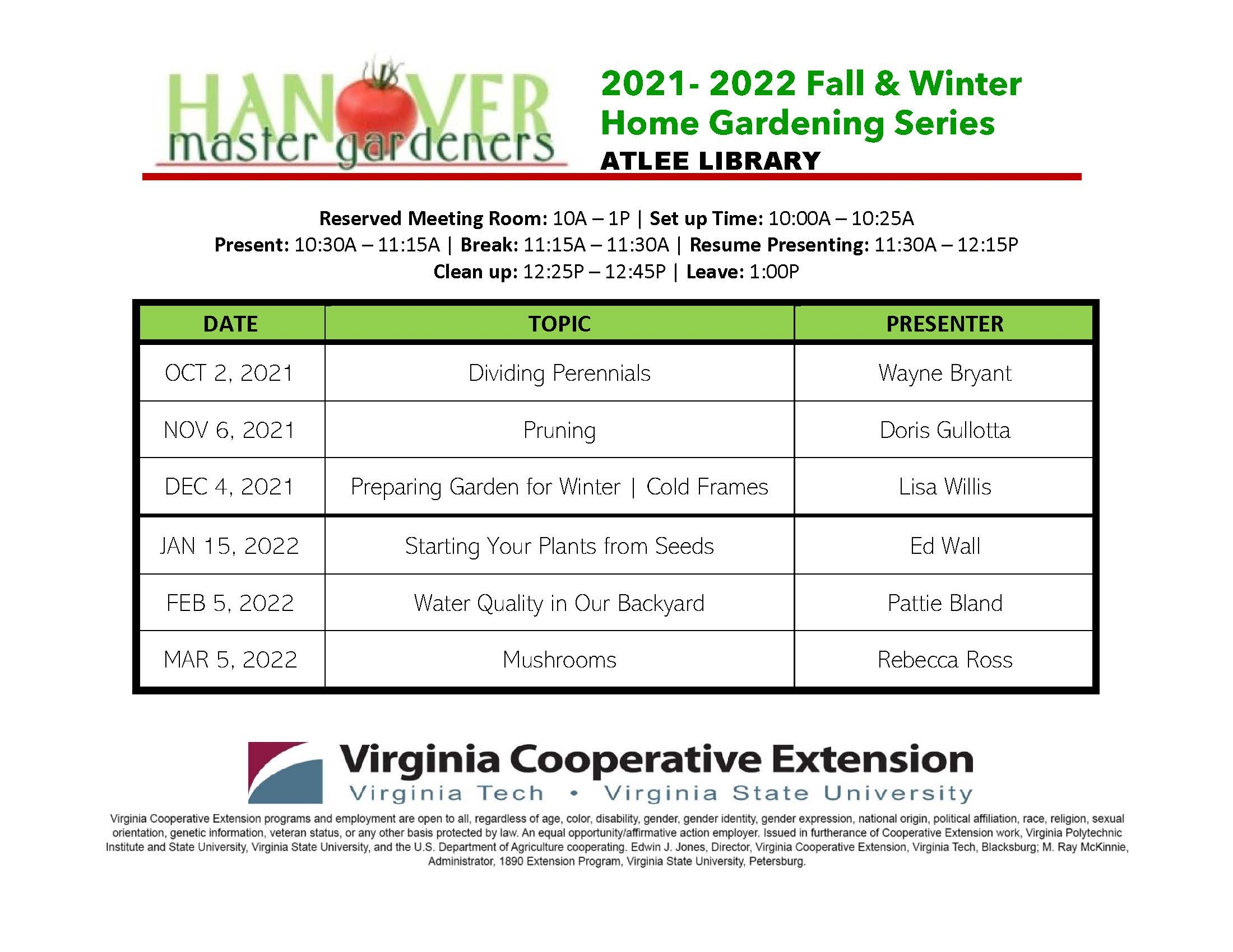 Atlee HGS Schedule 22 Winter